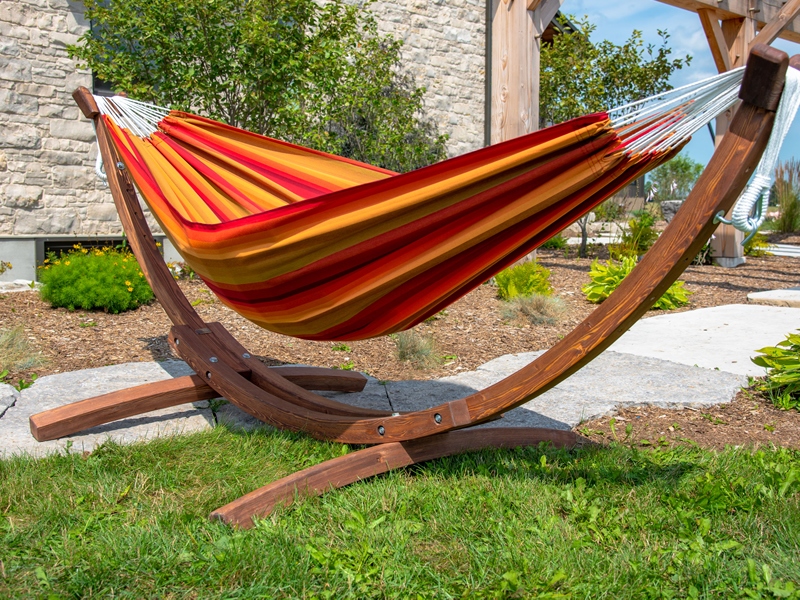 Hamak dwuosobowy Sunbrella + drewniany stojak