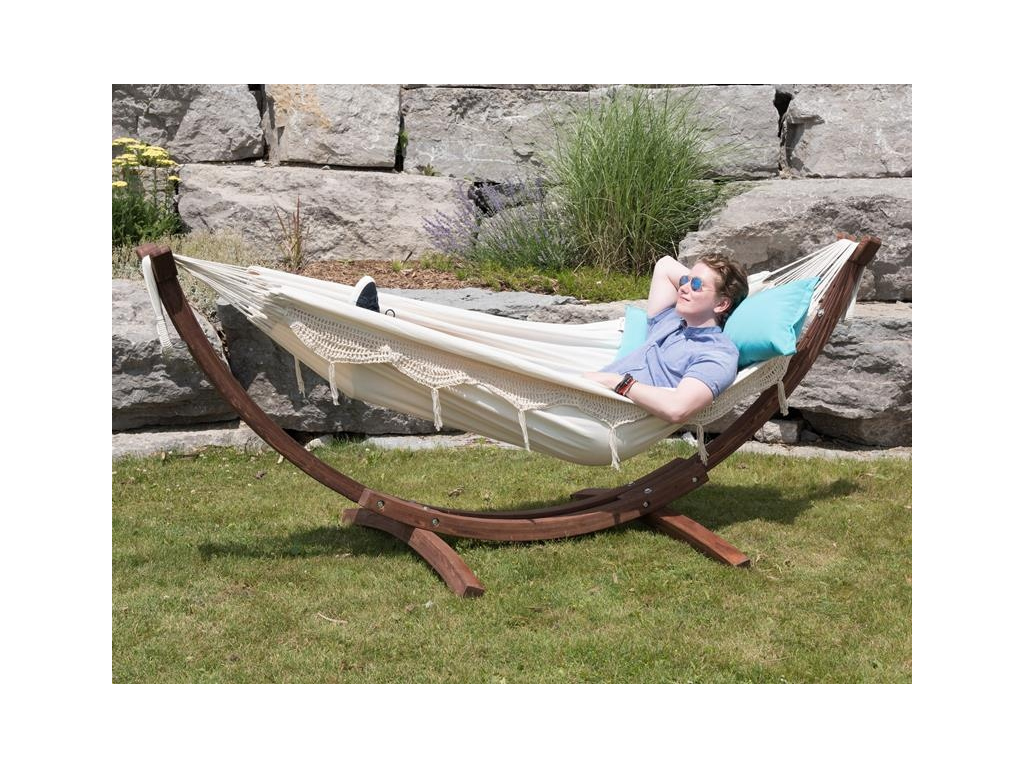 Hamak dwuosobowy z drewnianym stojakiem